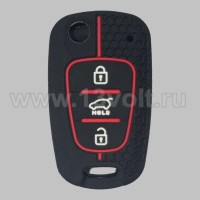 Чехол для выкидного ключа Hyundai 3 кн., черный-красный
