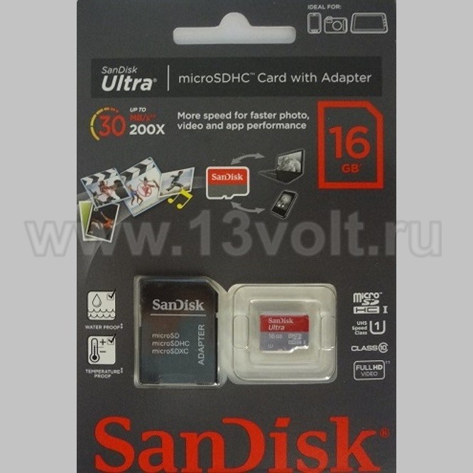 Карта памяти microSDHC 16GB class 10 SanDisk