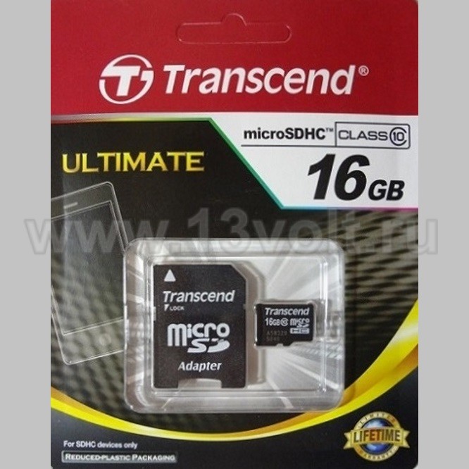Карта памяти microSDHC 16GB class 10 Transcend