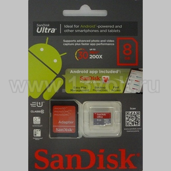 Карта памяти microSDHC 8GB class 10 SanDisk